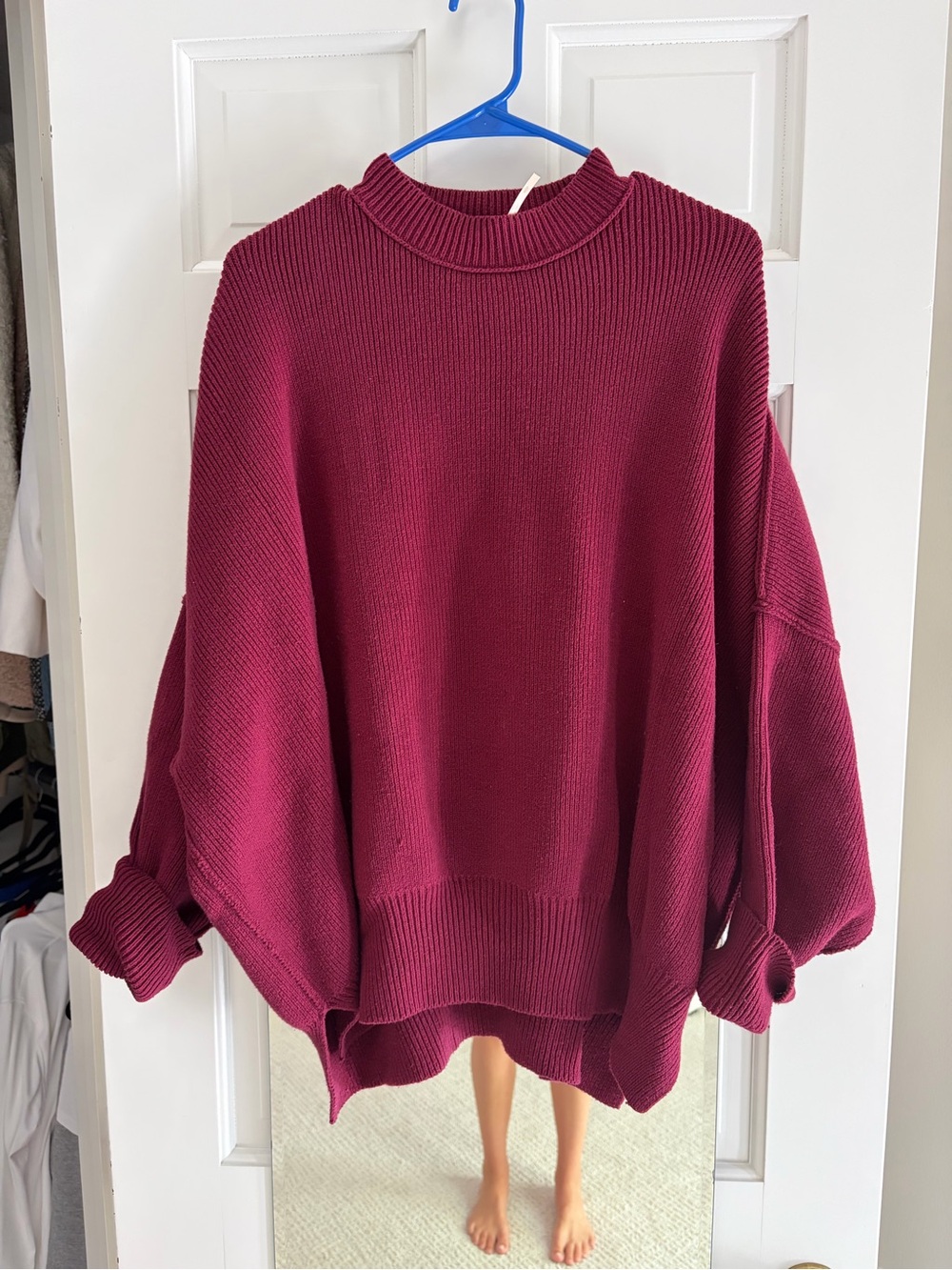 Free People Oversized Ribbed Crewneck Sweater - Wine